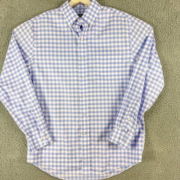 Jos A Bank Shirt Men Medium Blue Purple Plaid Tailored Wrinkle Free Signature‎ - Picture 2 of 13
